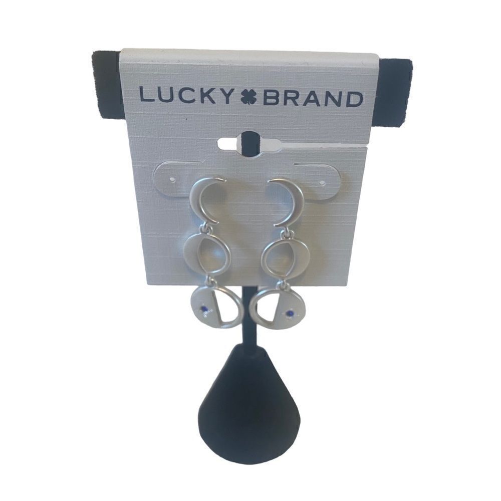 Phases of the Moon Matte Silver Toned Drop Earrings.